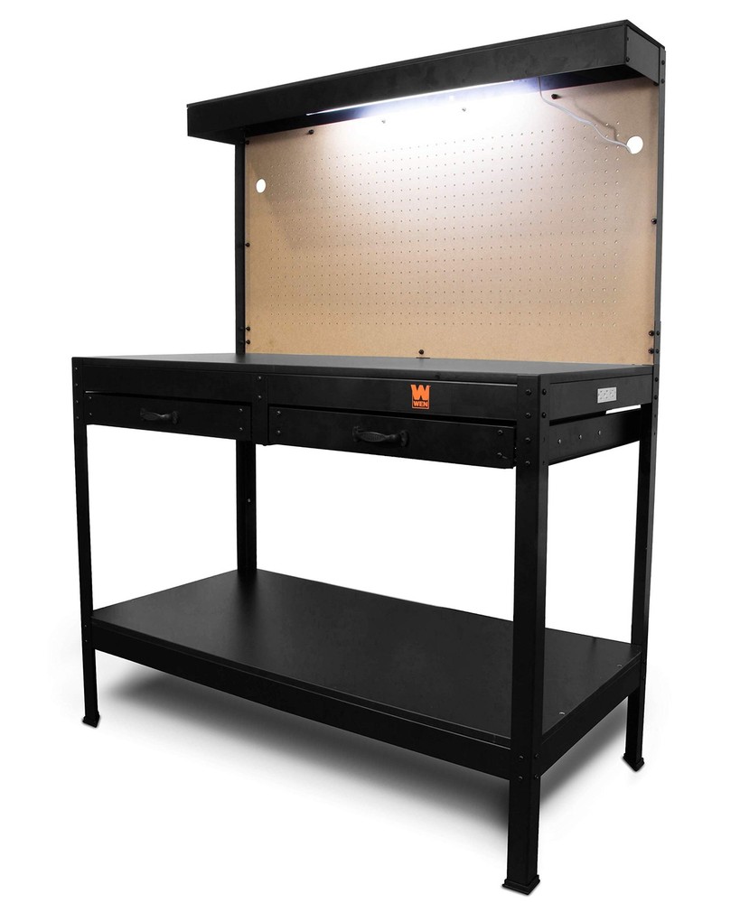 WEN Workbench with Light and Power Outlets Spacious Tool Organizer 220lbs Cap...