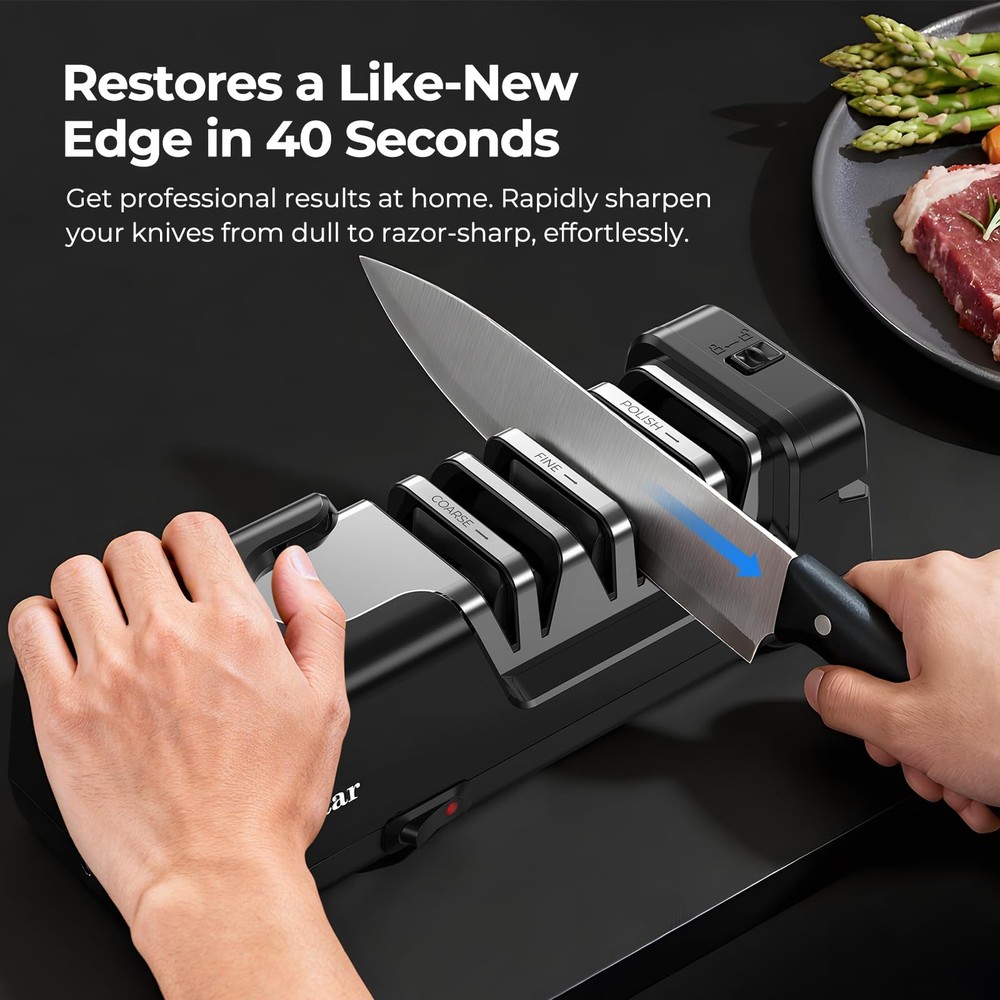 Electric Knife Sharpener, Precise 20° Diamond Knife Sharpener for Kitchen Kni...