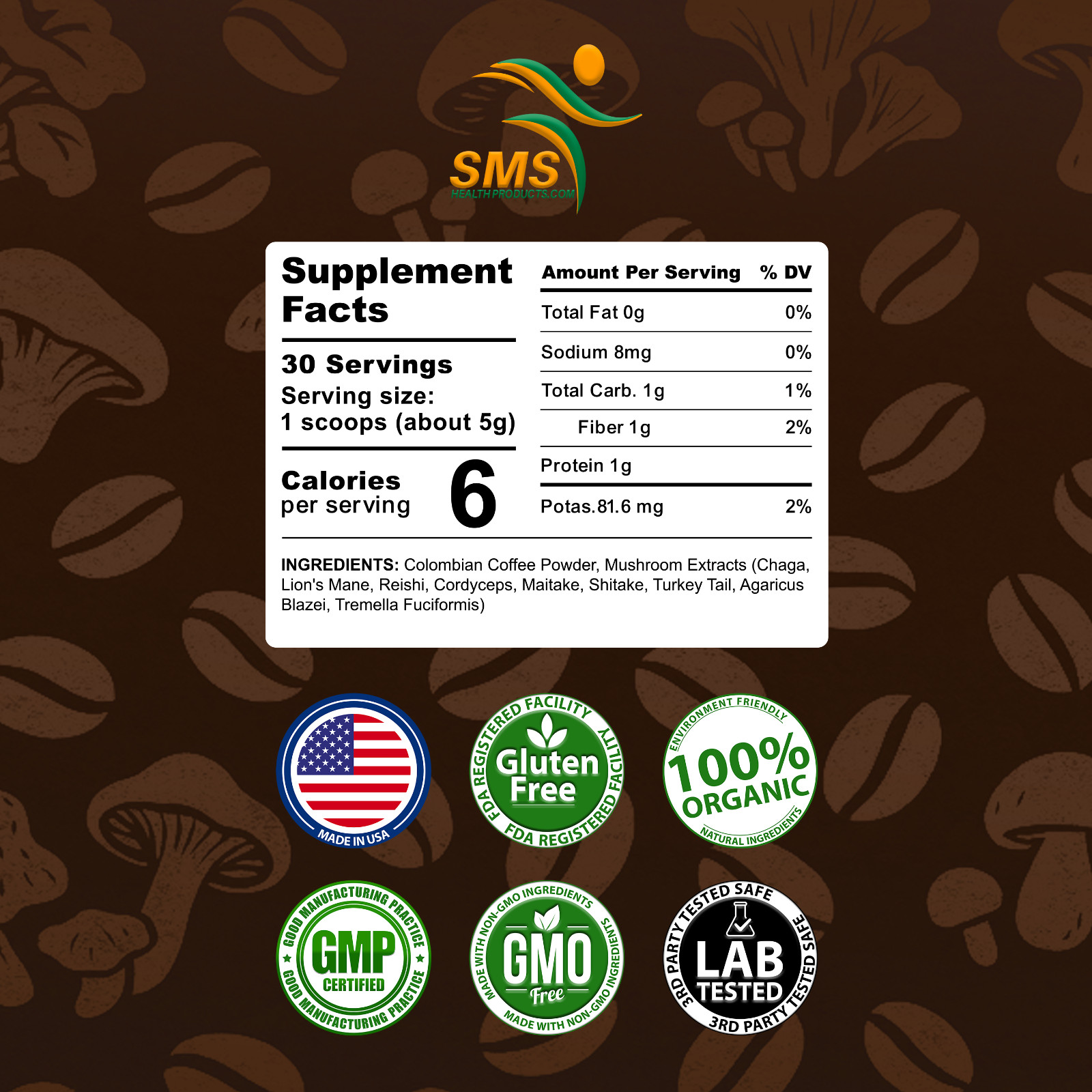 Organic Mushroom Coffee 9 Adaptogenic Mushroom 150g 30 Servings