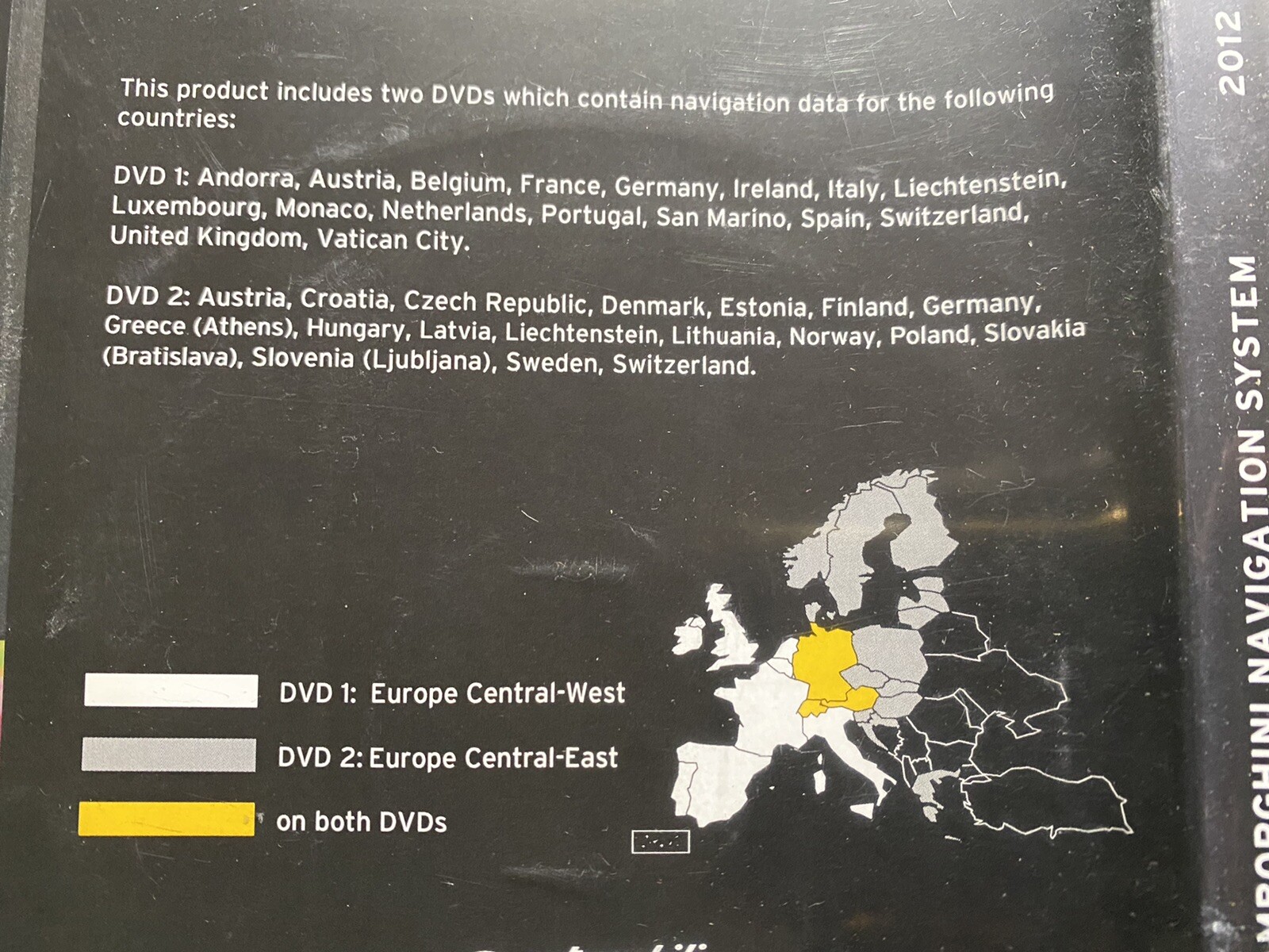 2012 Lamborghini NAVIGATION MAP DISC DVD EUROPE CENTRAL WEST EAST Gallardo LP560