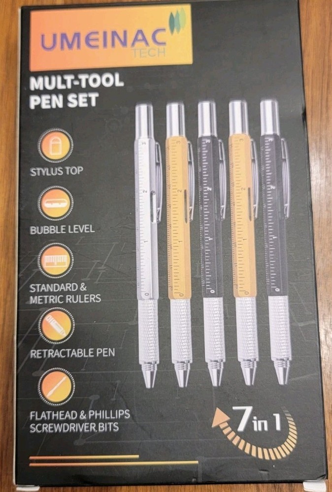 UMEINAC 5 Pack Multitool Pen Set, 7 in 1 Multitool Tech Tool Pen for Men, Constr