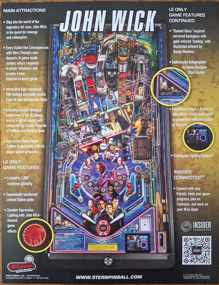 JOHN WICK LE Stern Pinball flyer