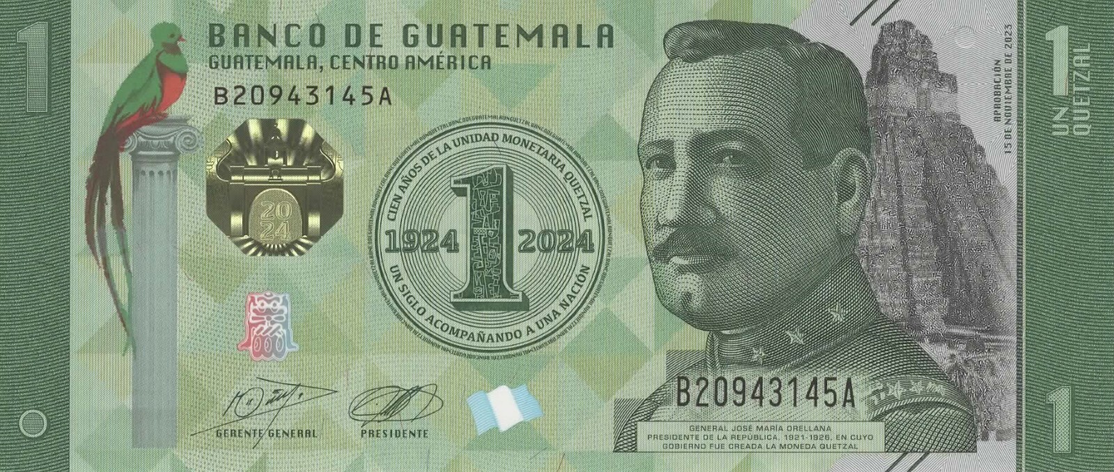 Guatemala 1 Quetzal Commemorative 2023 P-129 Uncirculated Central American Money