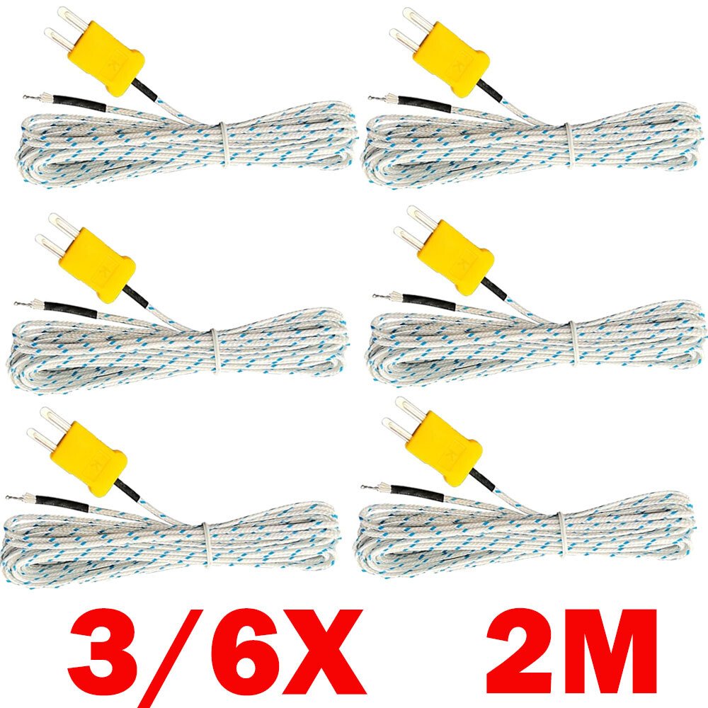 3/6x K Type Mini-Connector Thermocouple Temperature Probe Sensor 2M/6.6Ft Cable