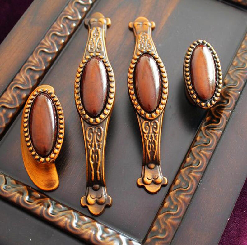 Chic amber Drawer Pull Handles Dresser Knobs Antique Kitchen Cabinet Door Handle