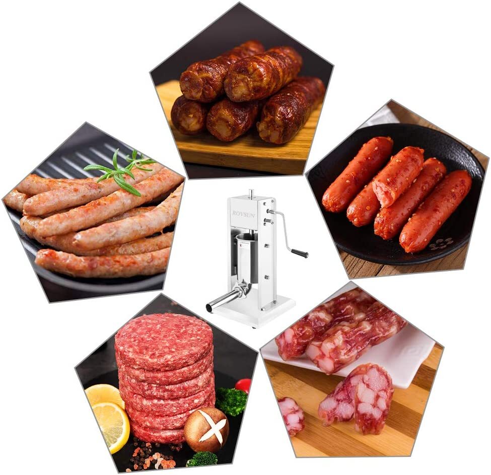 15LB/7L Sausage Stuffing Machines Stainless Steel Commercial w/ 4 Stuffing Tube