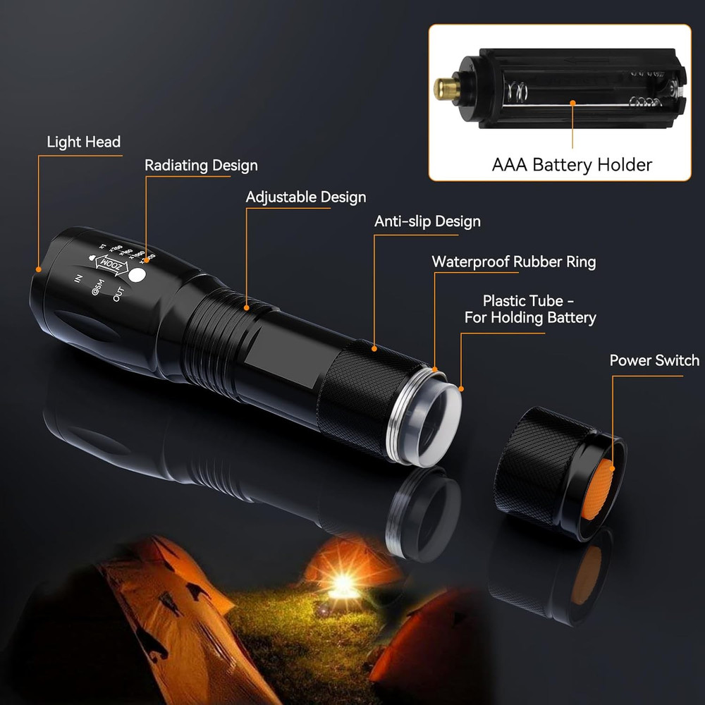 LED Flashlight 2 Pack, Small Flashlights Powerful High Lumens 5 Modes, Waterproo