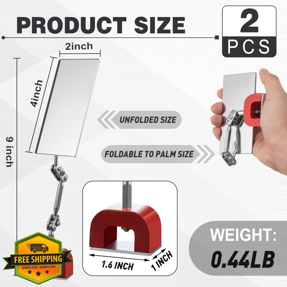 Copkim Rectangular Inspection Mirrors 4"x2" Magnetic Base 2 Pcs