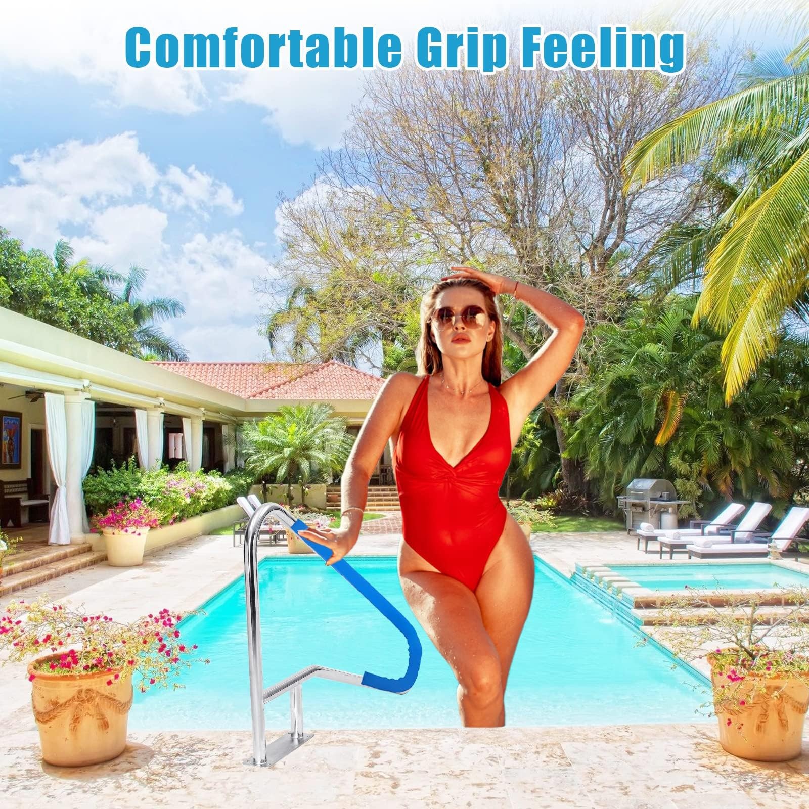 55"x32" Stainless Steel Pool Handrail ,Swimming Pool Rail Step Stair Hand Rails