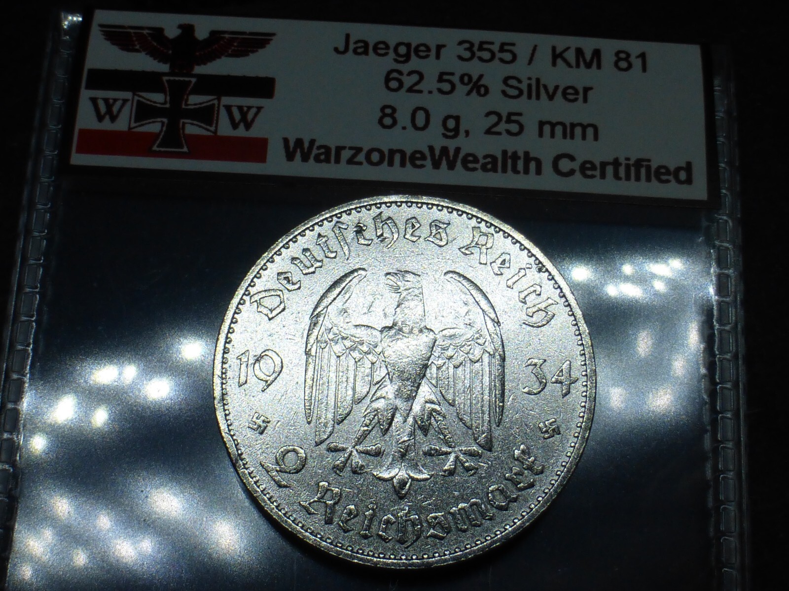 Nazi Silver Coin 1934A 2 Reichsmark Potsdam Church Beautiful Third Reich Germany