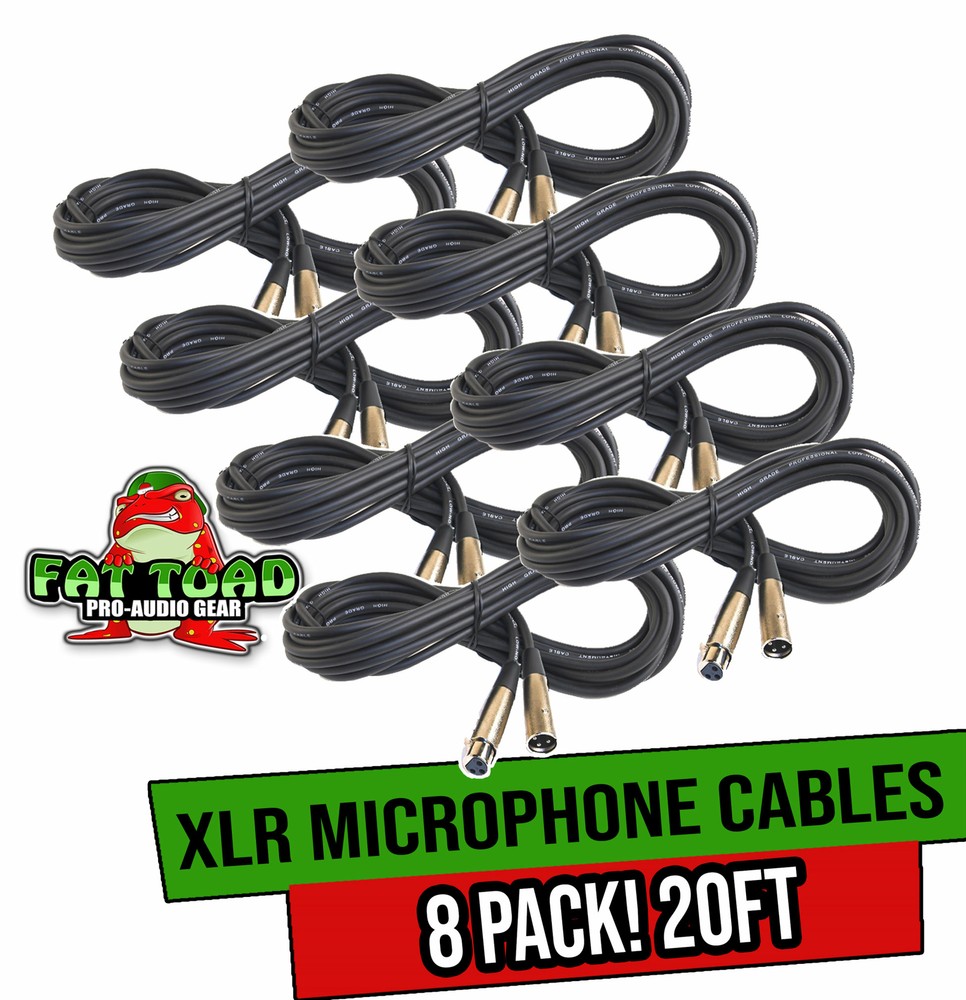 Microphone Cables - FAT TOAD | (8 Pack) 20ft Professional Pro Audio XLR Mic Cord