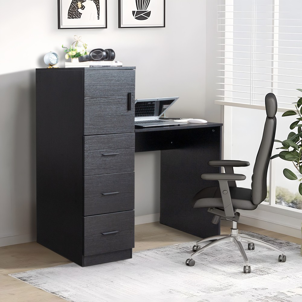 Black embossed melamine particleboard computer desk with 2 power sockets
