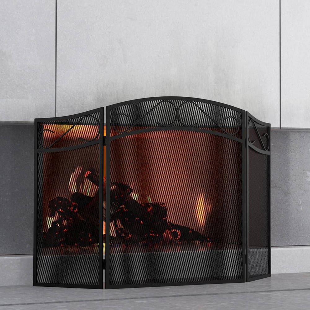 Fireplace Screen Wood Burning Fireplace Foldable 3 Panel Wrought Iron Fireplace