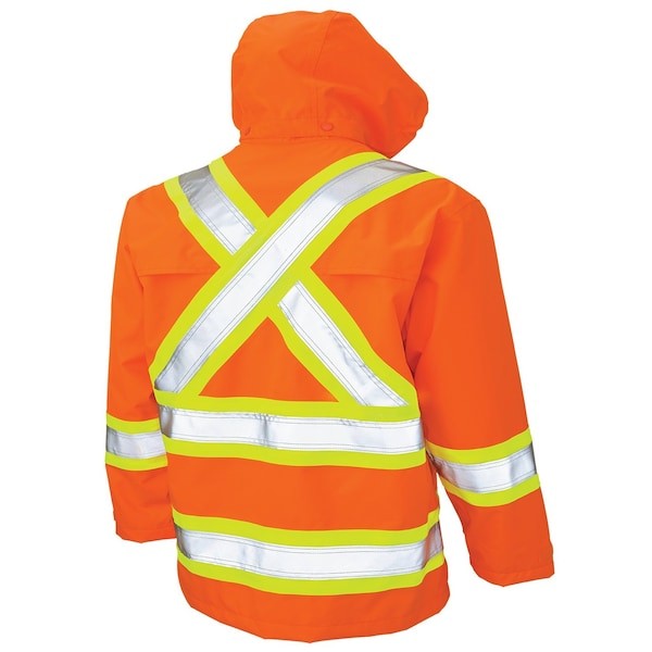 Tough Duck S37211 Rain Jacket, Polyester, Polyurethane, Class 3 Type R, Orange,