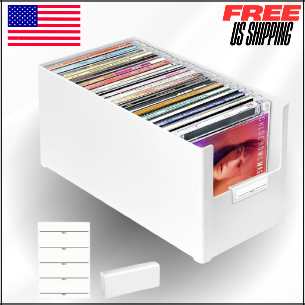 CD Storage Box, Stackable Plastic Organizer, 25 CDs, Case for Desk And Shelf