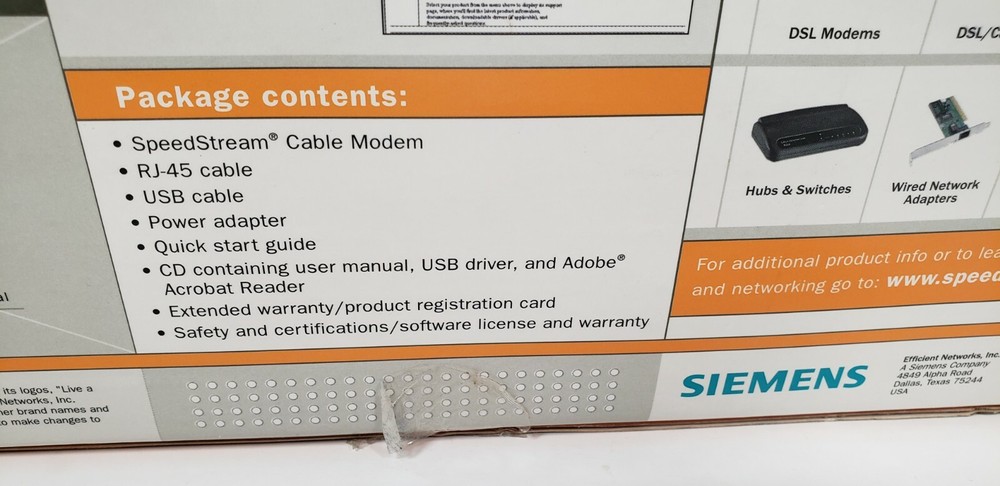 Siemens SpeedStream Cable Modem. Ethernet/ USB Compatible. Model No. SS6101