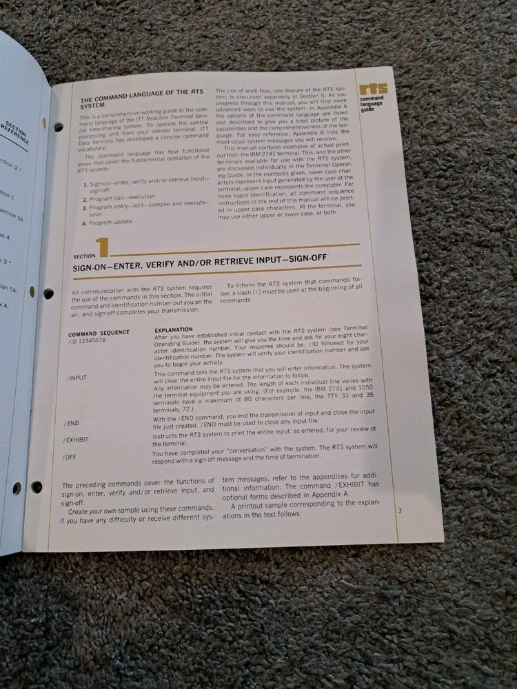 1968 ITT Data Services RTS Command Language Guide Manual