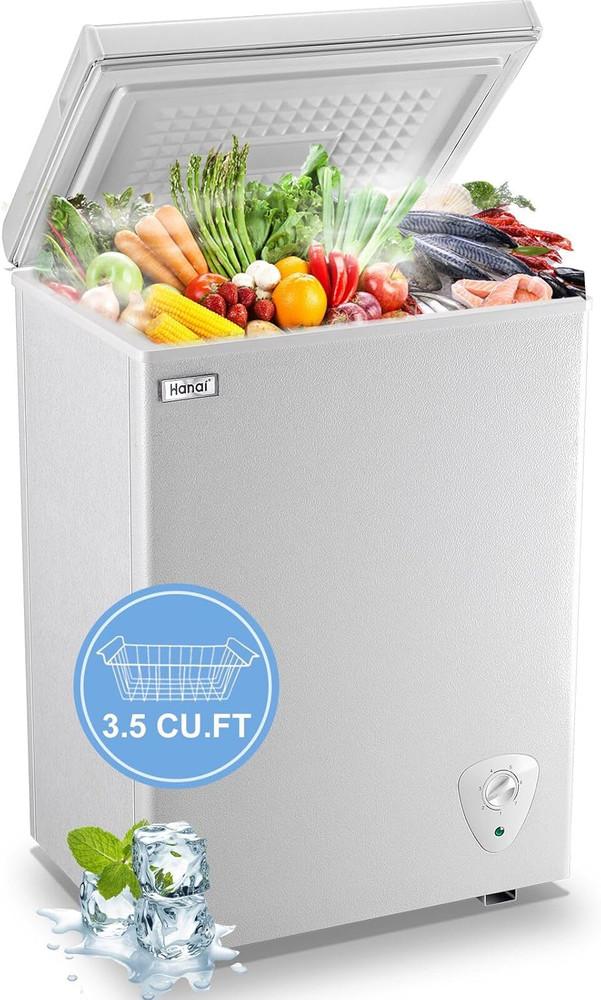 3.5 Cu.Ft Chest Freezer Compact Mini Deep Freezer with 7 Adjustable Temp Control