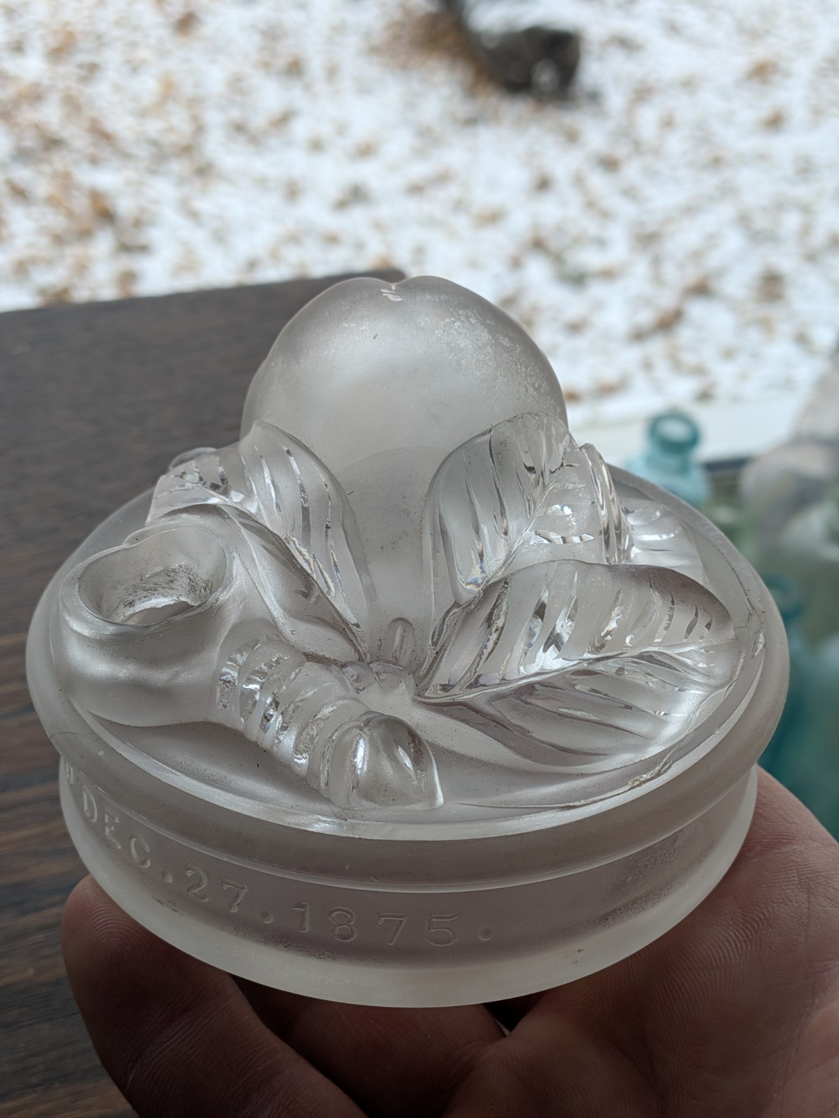 Blown Glass Figural Pear Inkwell GE Hatch Patented 1875 Cut Shut Pontil Bottle