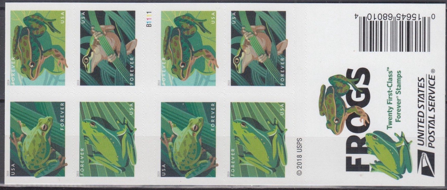 2019 USPS SHEET OF 20 FIRST CLASS LETTER STAMPS FROGS 78¢
