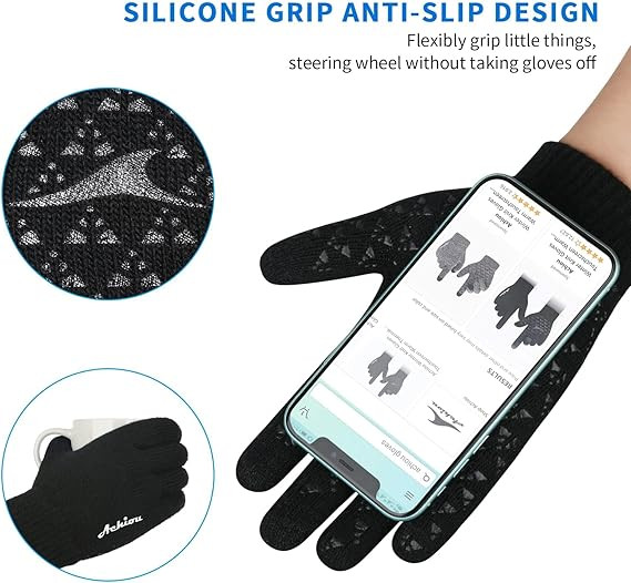 Winter Touchscreen Gloves Thermal Knit Lining Windproof Texting Driving Running