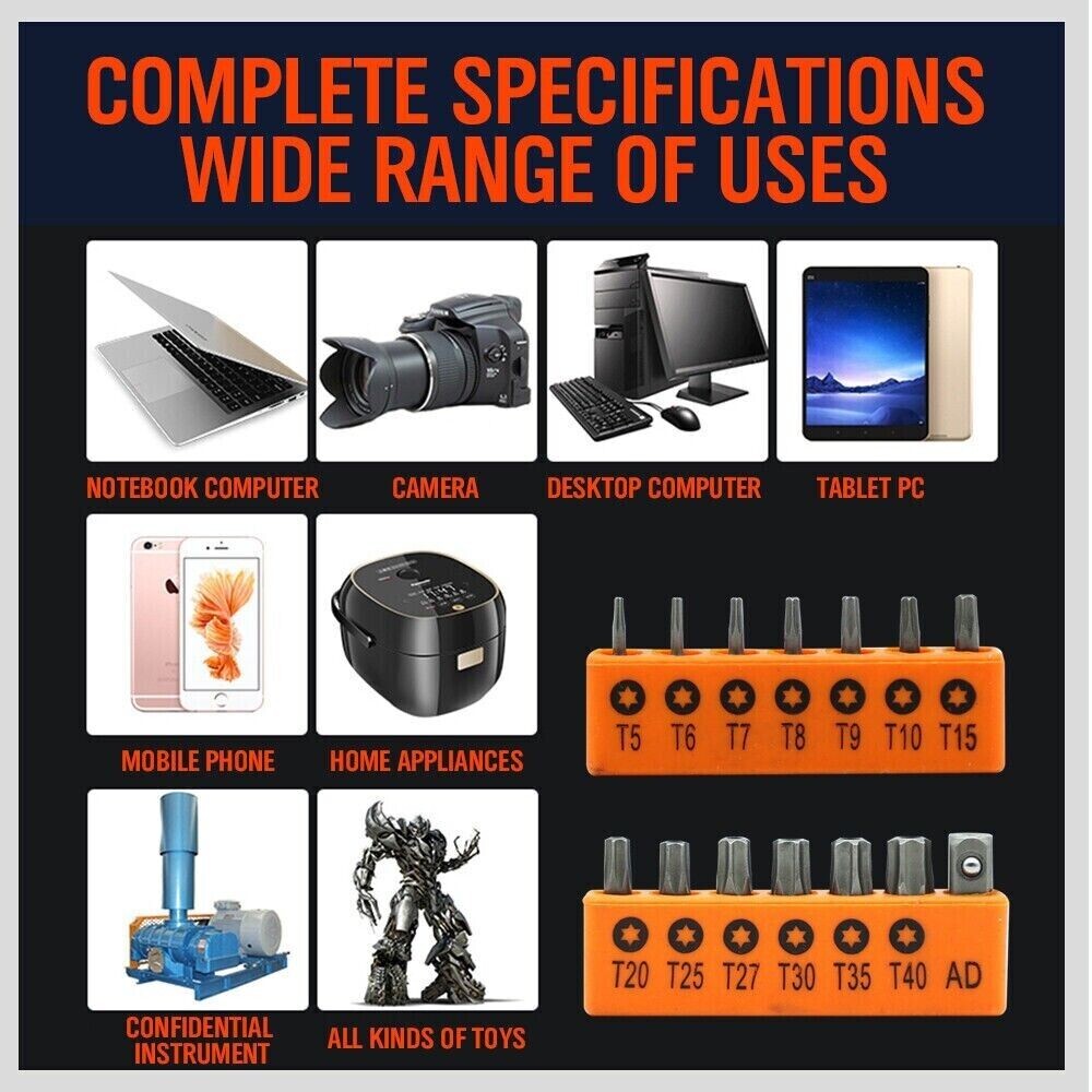 14 Torx Bit Set Tamper Proof Security Torq Hex Star Spanner Tri Wing Screwdriver