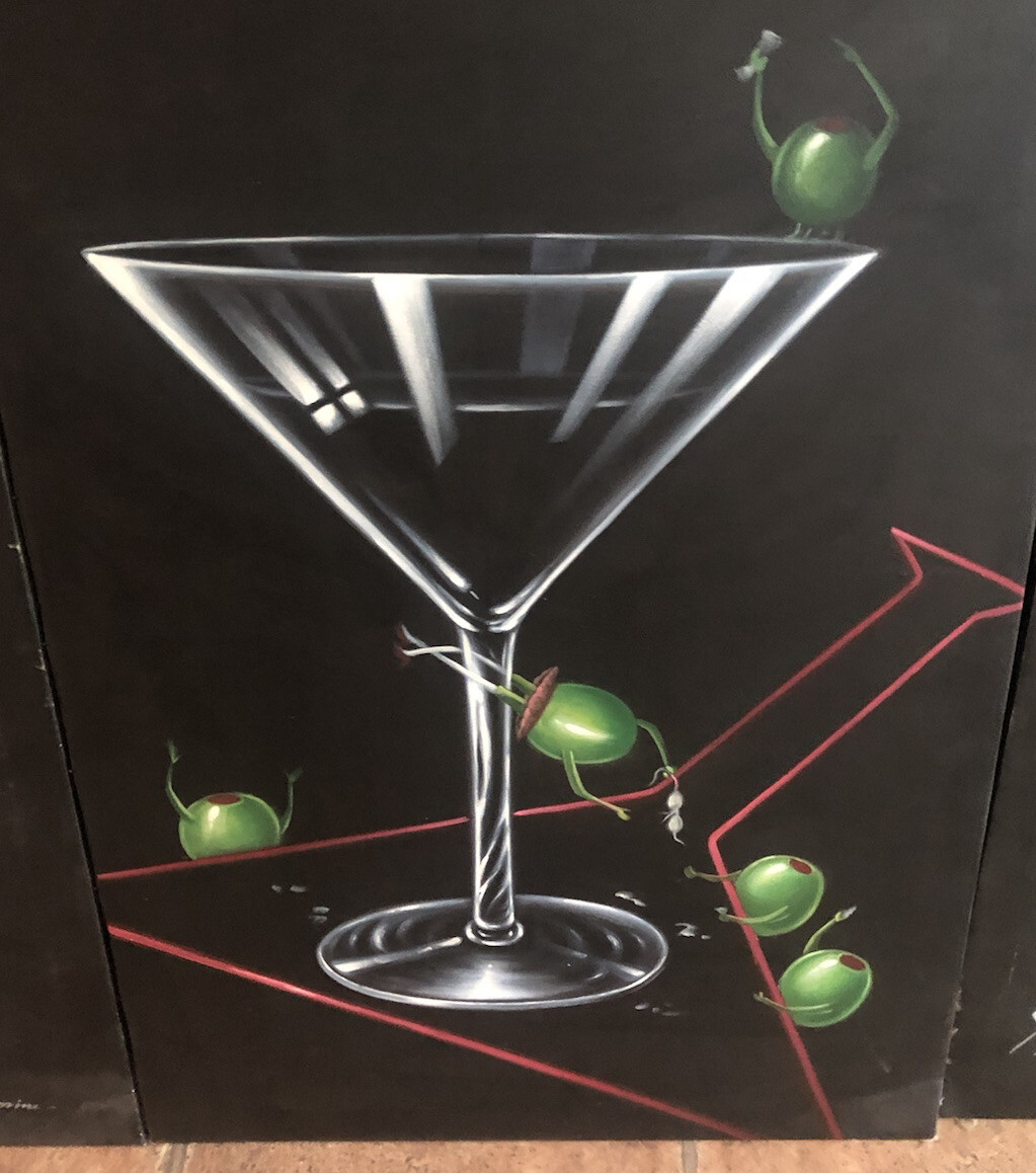 Lot of four original paintings! Martini Themed. Would Go Great In A Bar!