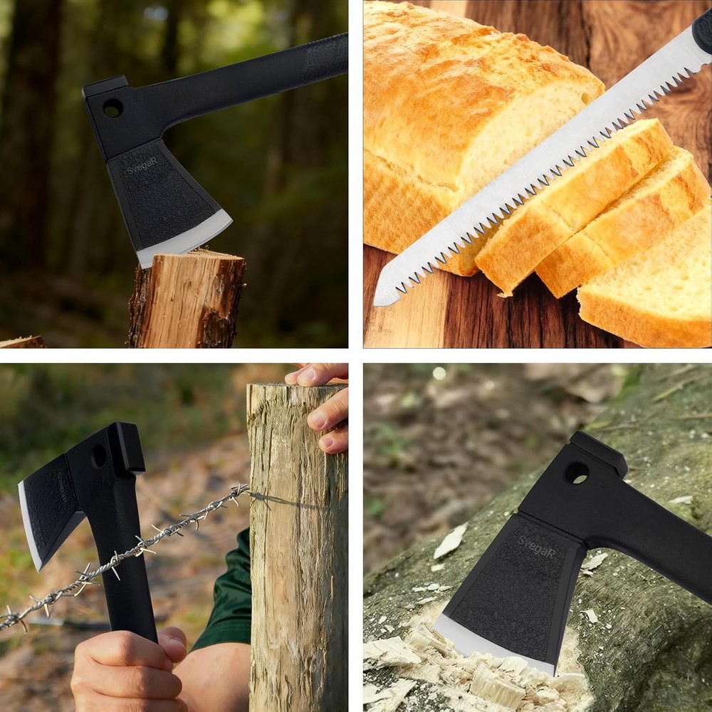 Camping Axe & Hatchet Multi-Tool – 14" Survival Outdoor Axe Includes Handsaw