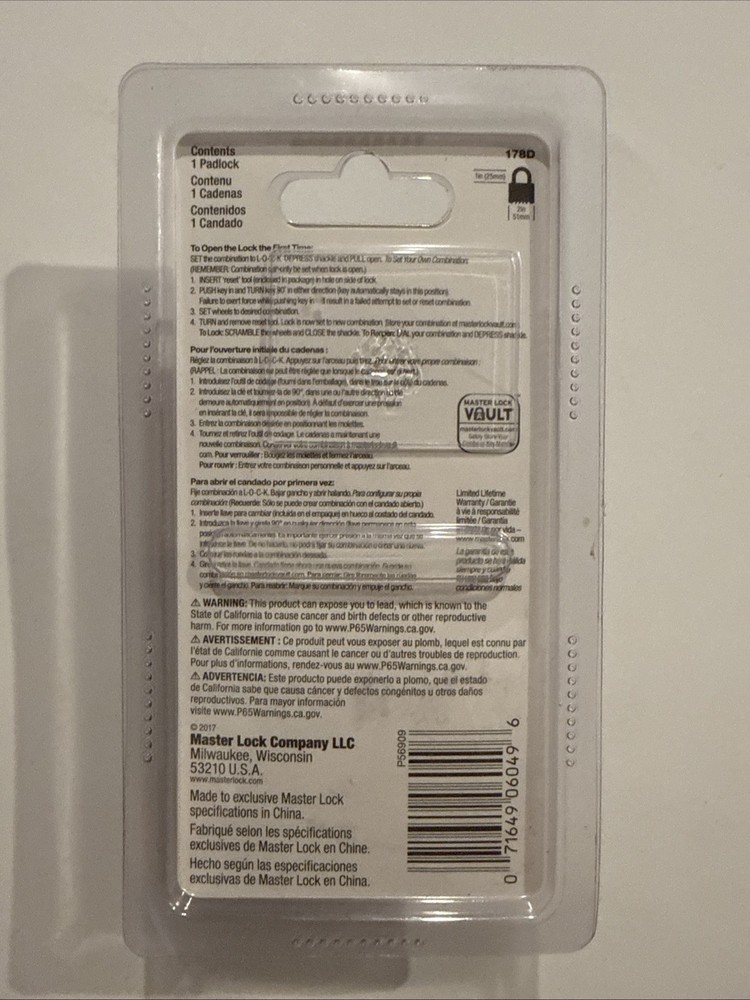 Master Lock Combination Padlock 178D With Tool 4 Number NIB