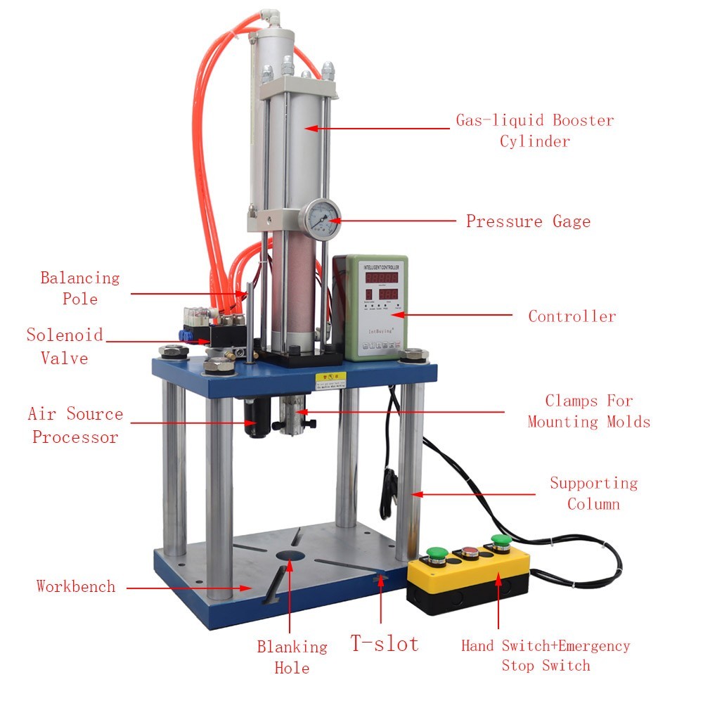 110V 6613lbs/3000kg Pneumatic Punch Press Machine with Guide Plate & Controller
