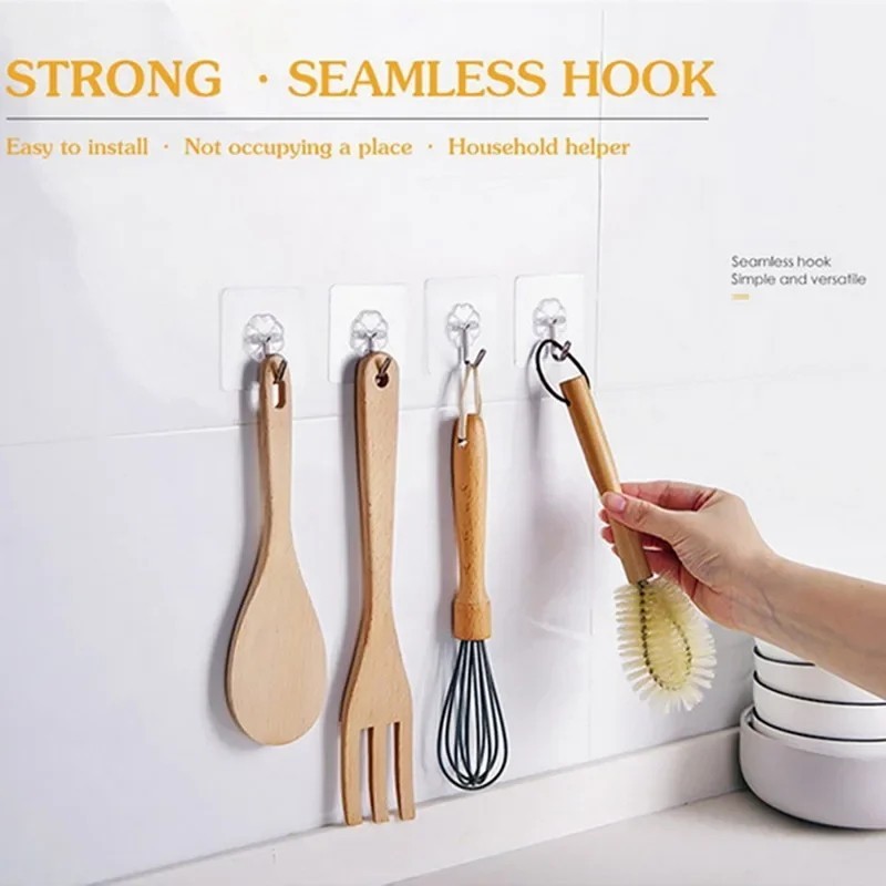1-50pcs Adhesive Sticky Hooks Heavy Duty Clear Wall Seamless Hooks Hangers USA