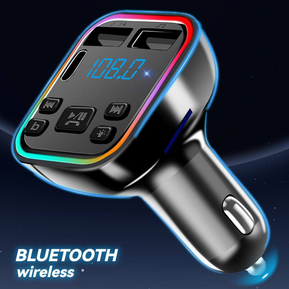 Bluetooth 5.0+ Car BT Wireless FM Transmitter Adapter Hands-Free 2USB PD Charger