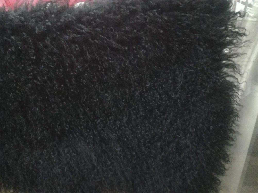 BLACK MONGOLIAN TIBETAN SHEEPSKIN RUG THROW LAMBSKIN FUR HIDE PELT CURLY HAIR