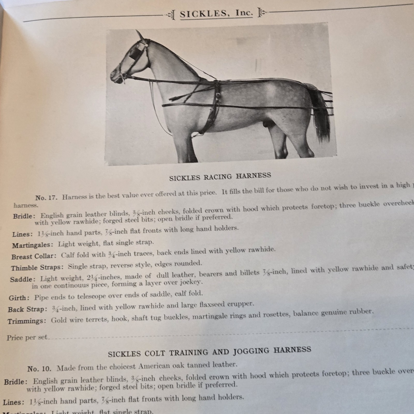 J.B. Sickles Saddle Catalog Show Race Horse Western English Early 1900s