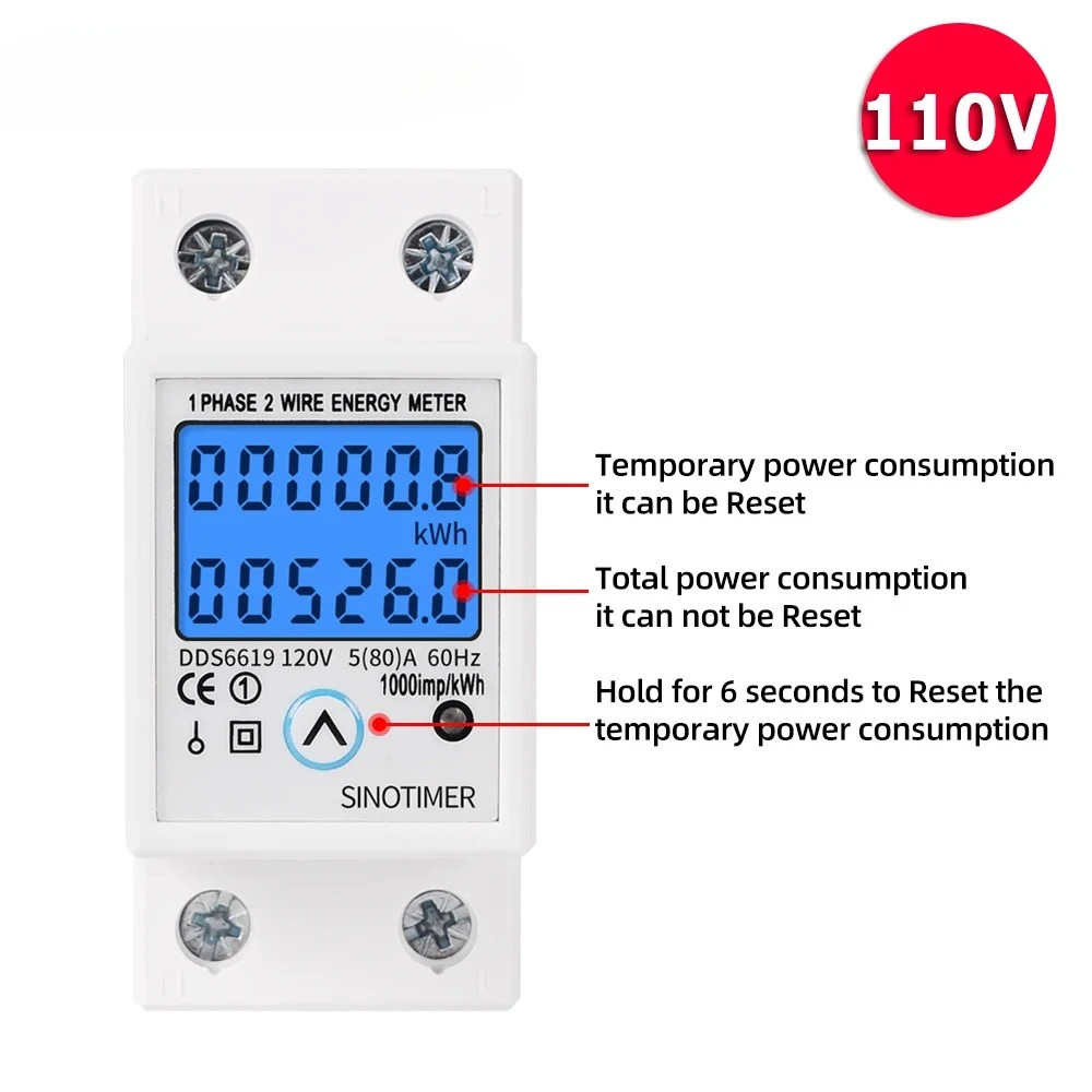 Digital Energy Meter 220v Ac 110v Single Phase Reset Zero Kwh Voltage Current