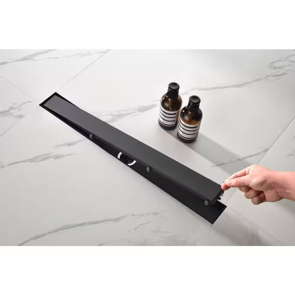 Linear Shower Drain with Removable Quadrato Pattern Grate, 304 Stainless, Includ