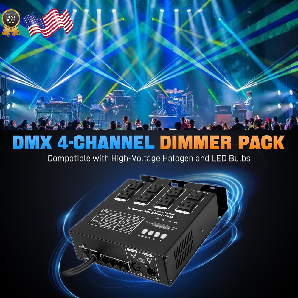 DMX 4-Channel Dimmer Pack with DMX512 Protocol Compatible with High-Voltage