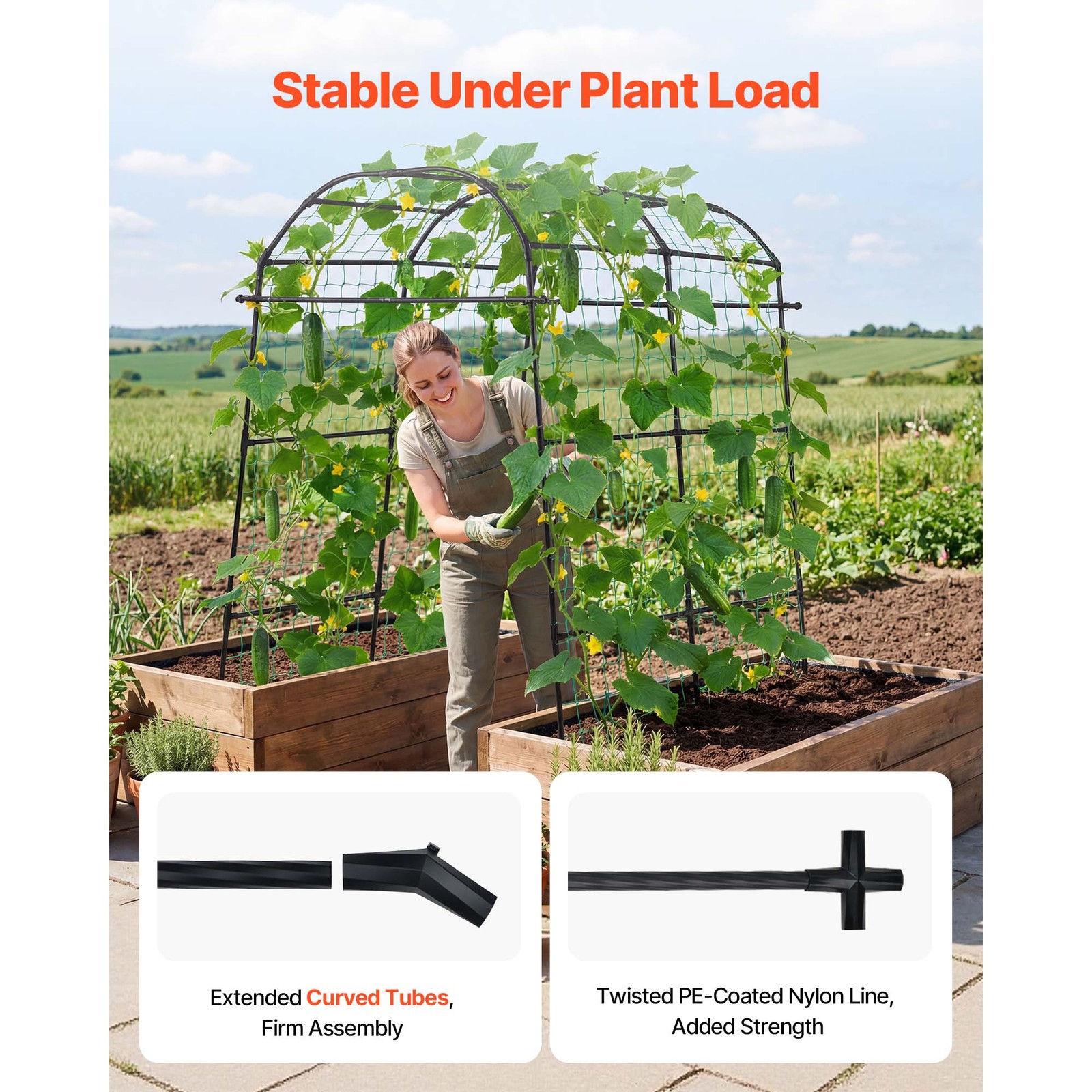 Uimoso Metal Garden Trellis for Cucumber Vines Bean U-Shape 70.87"x44.09"x82.99"