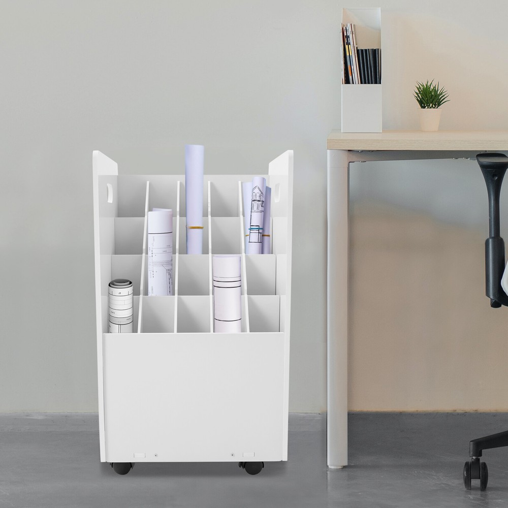 Blueprint Holder 20 Slots Document Storage Cart Rolling File Organizer White