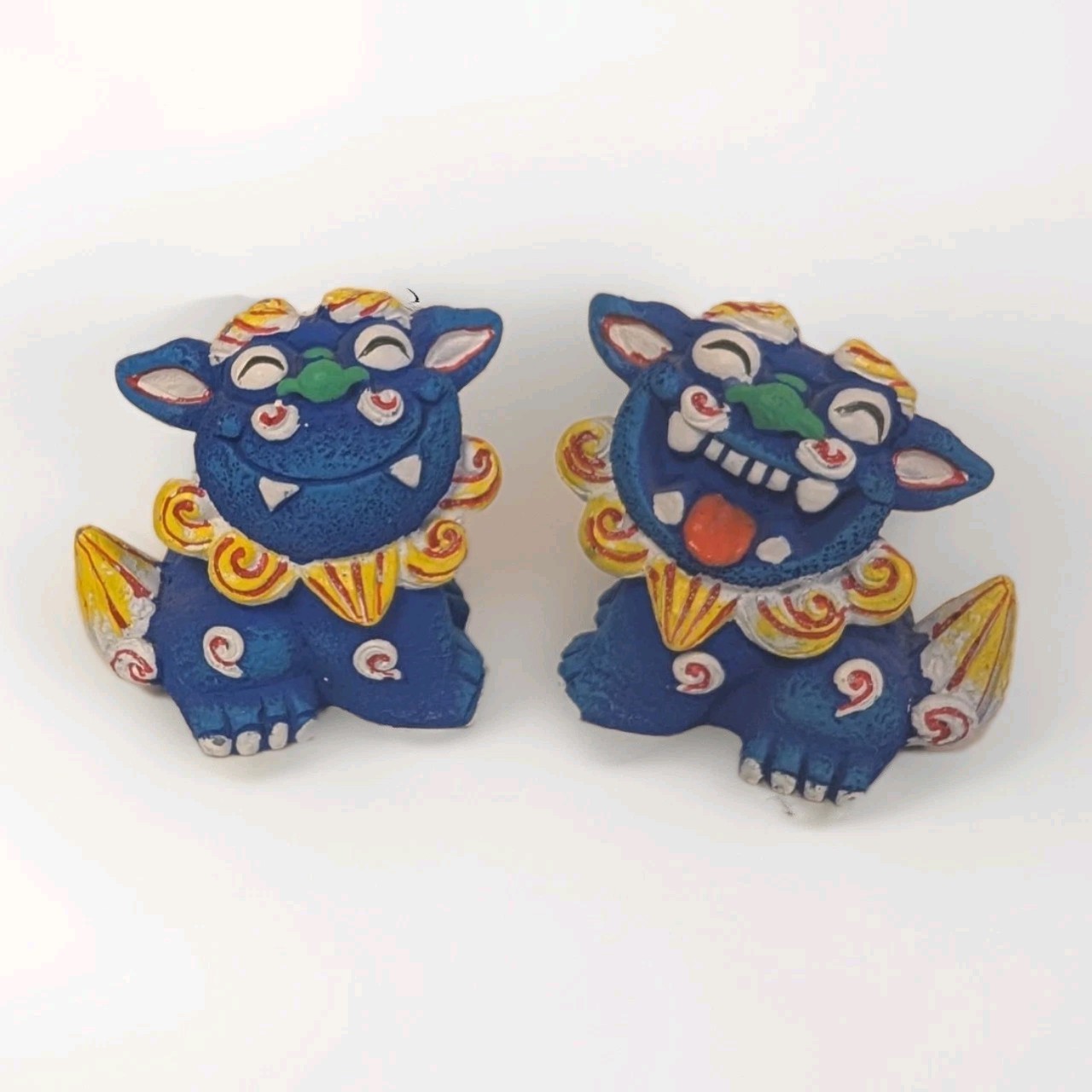 Shisa set of 2 small blue resin guardian foo dog figurines