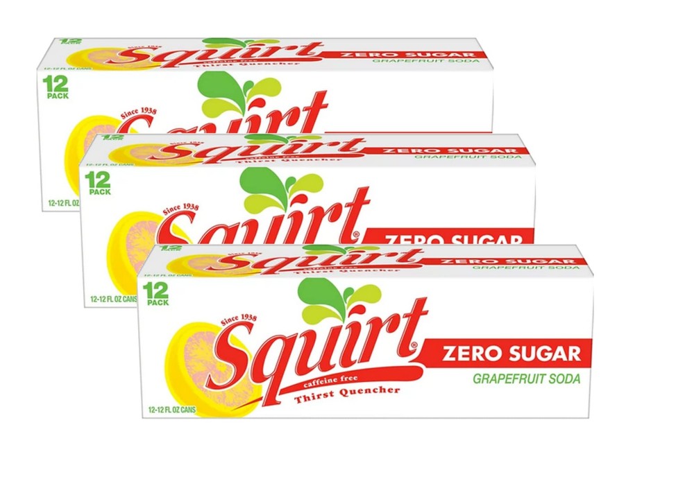 Squirt Grapefruit Original Zero Sugar Soda Soft Drink Cans - 3 Cases (36 Pack)