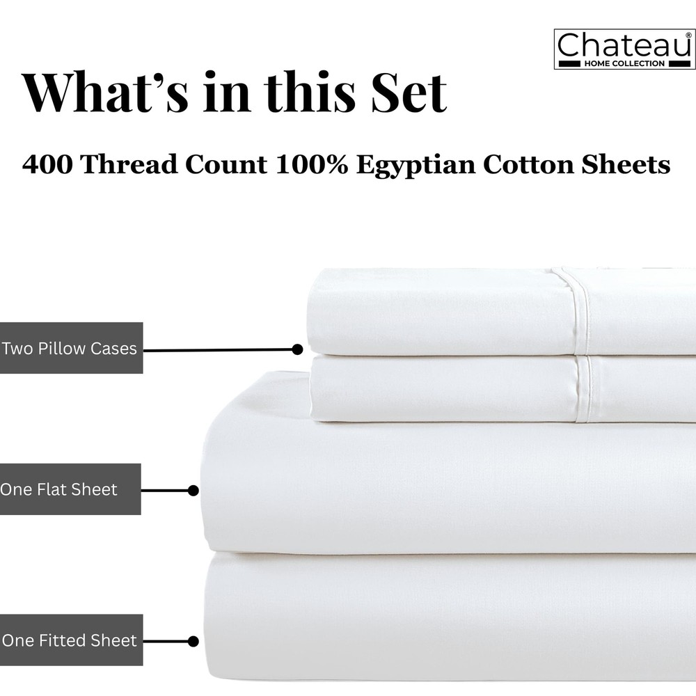Egyptian Cotton Sheets Queen Size, 400 Thread Count Deep Pocket Bed Set – Sof...