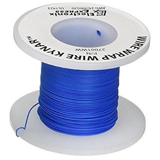 100 Feet Blue 30 Gauge Solid Kynar Wire Wrap, PVDF Insulated Tinned Copper