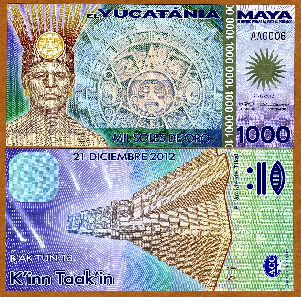 Maya, 1000  (1,000) Mil Soles De Oro, 2012, Polymer, UNC