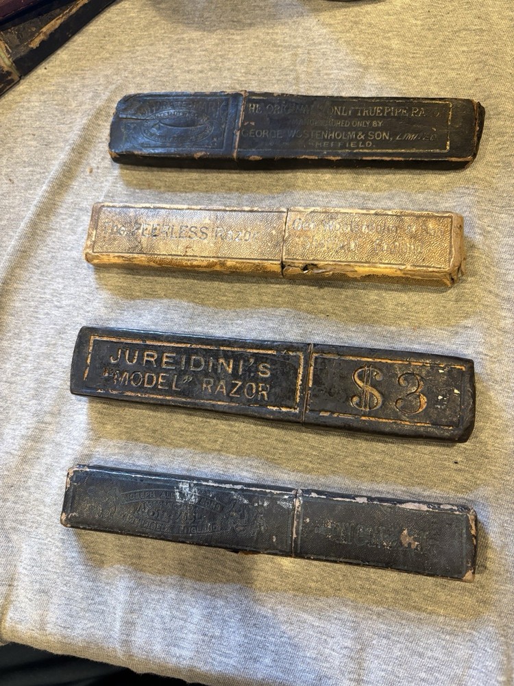 5 Empty Vintage Straight Razor Boxes.