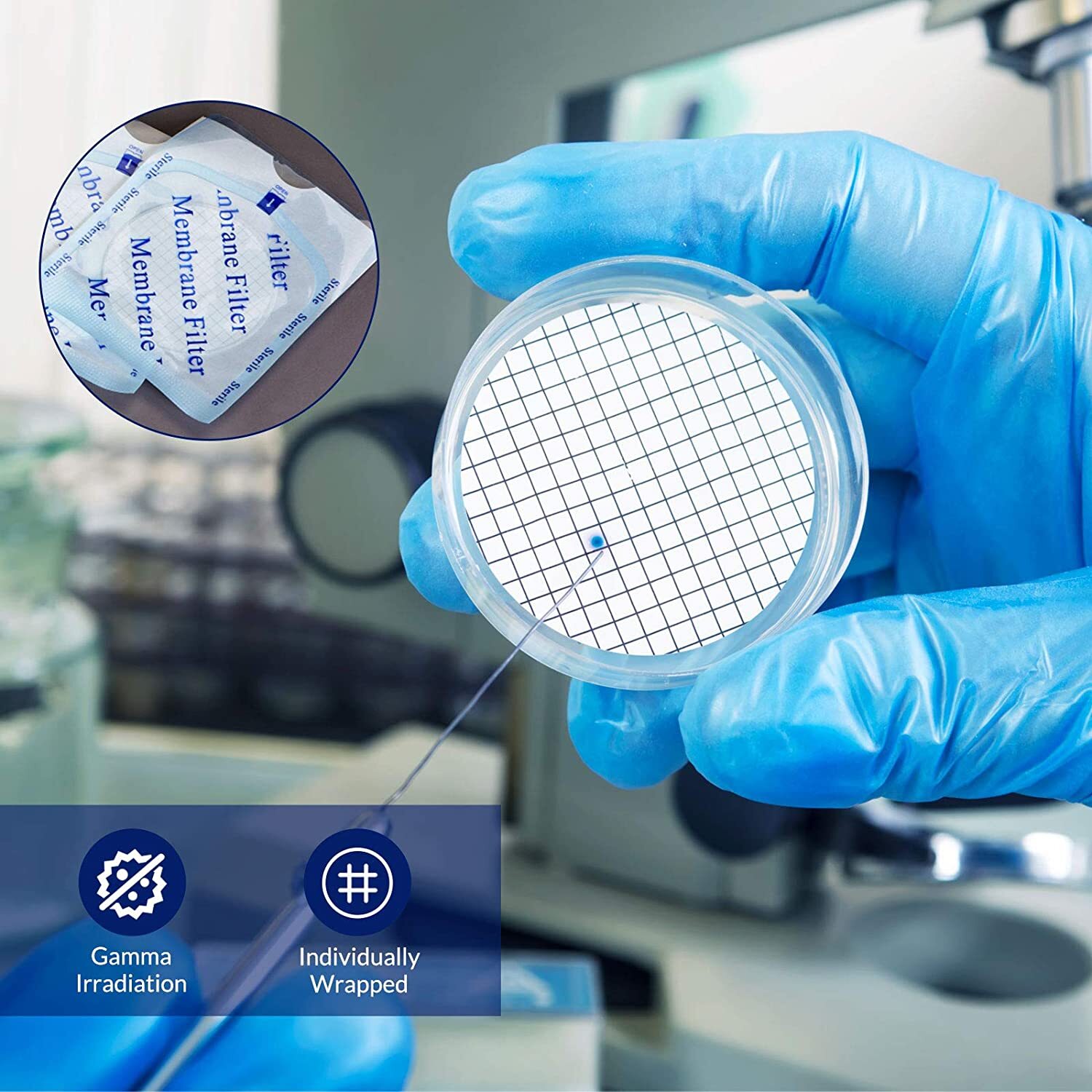 MCE Gridded Membrane Filters, 47mm Diameter, 0.22 um 0.45 μm Pore Size, STERILE