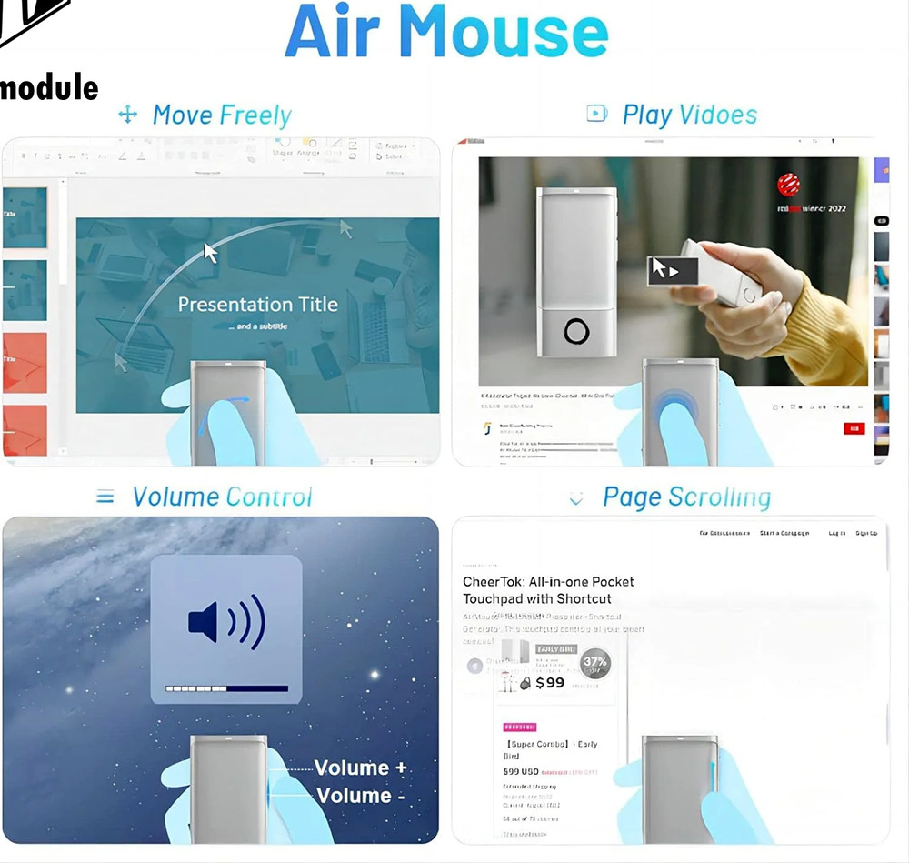 Cheerdots Wireless Air Mouse Presenter Trackpad Laser Pointer Clicker Bluetooth