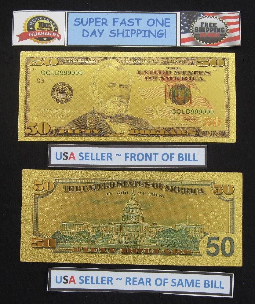 24k Gold Foil Plated US Currency Banknote Set-8 Bill Collectible Novelty