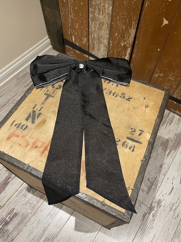 Large Bow Brooch Black Gemstones Accessory