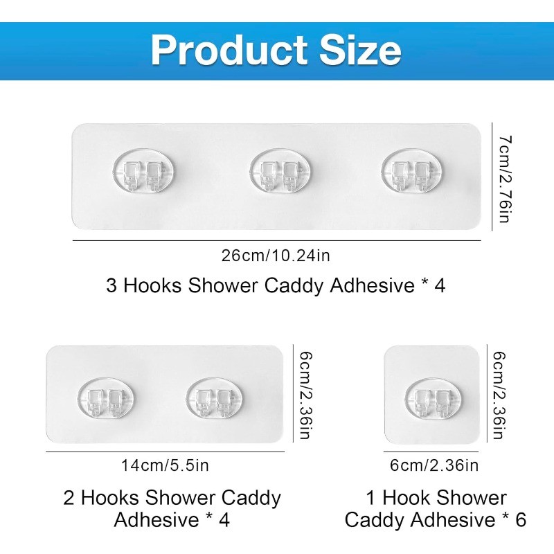 Strong Adhesive Hooks for Shower Caddy, (5 Pcs(Triple Hooks))